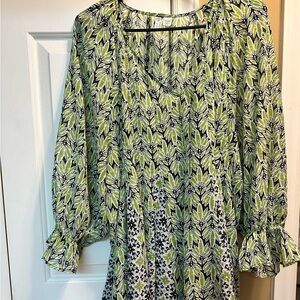 Cato Leaf Print Green and Black Blouse